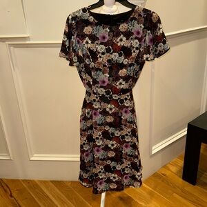 Floral dress with a line skirt gorgeous fabric lots of purples